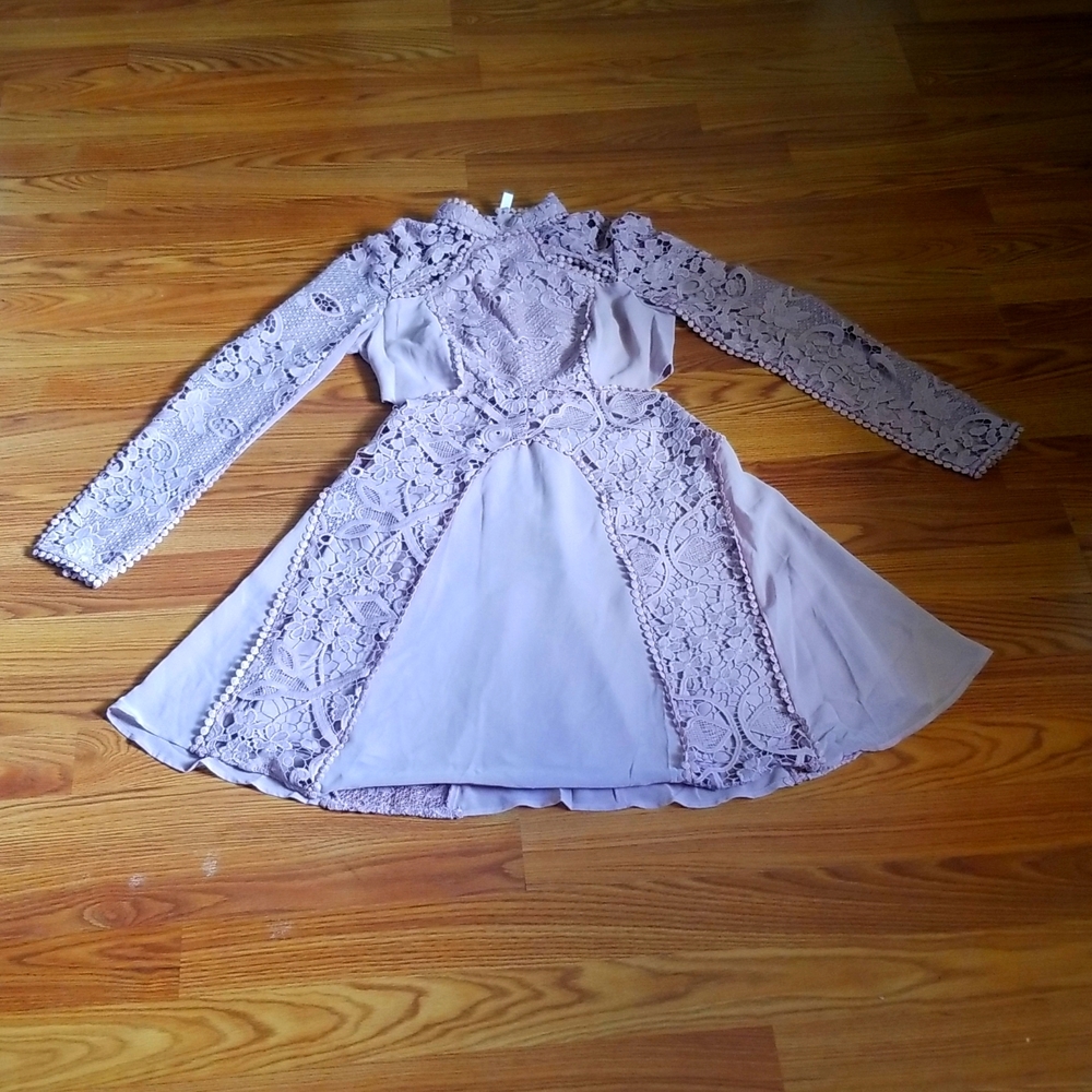 ASOS Longsleeve taupe/beige lace detail dress